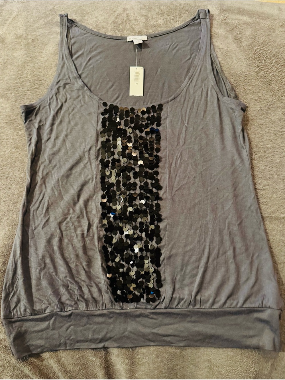 Gray Sequin-Accent Tank Top